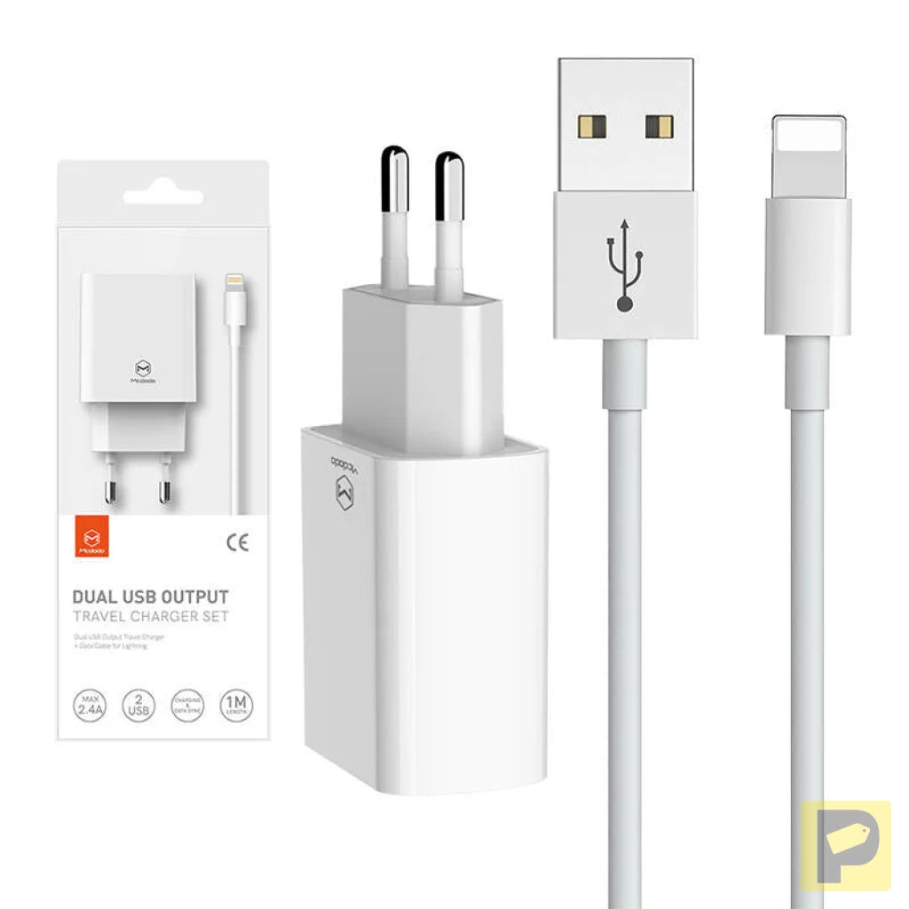 Dual USB charger Mcdodo CH-6720 (EU) Lightning 1m Travel set (white)