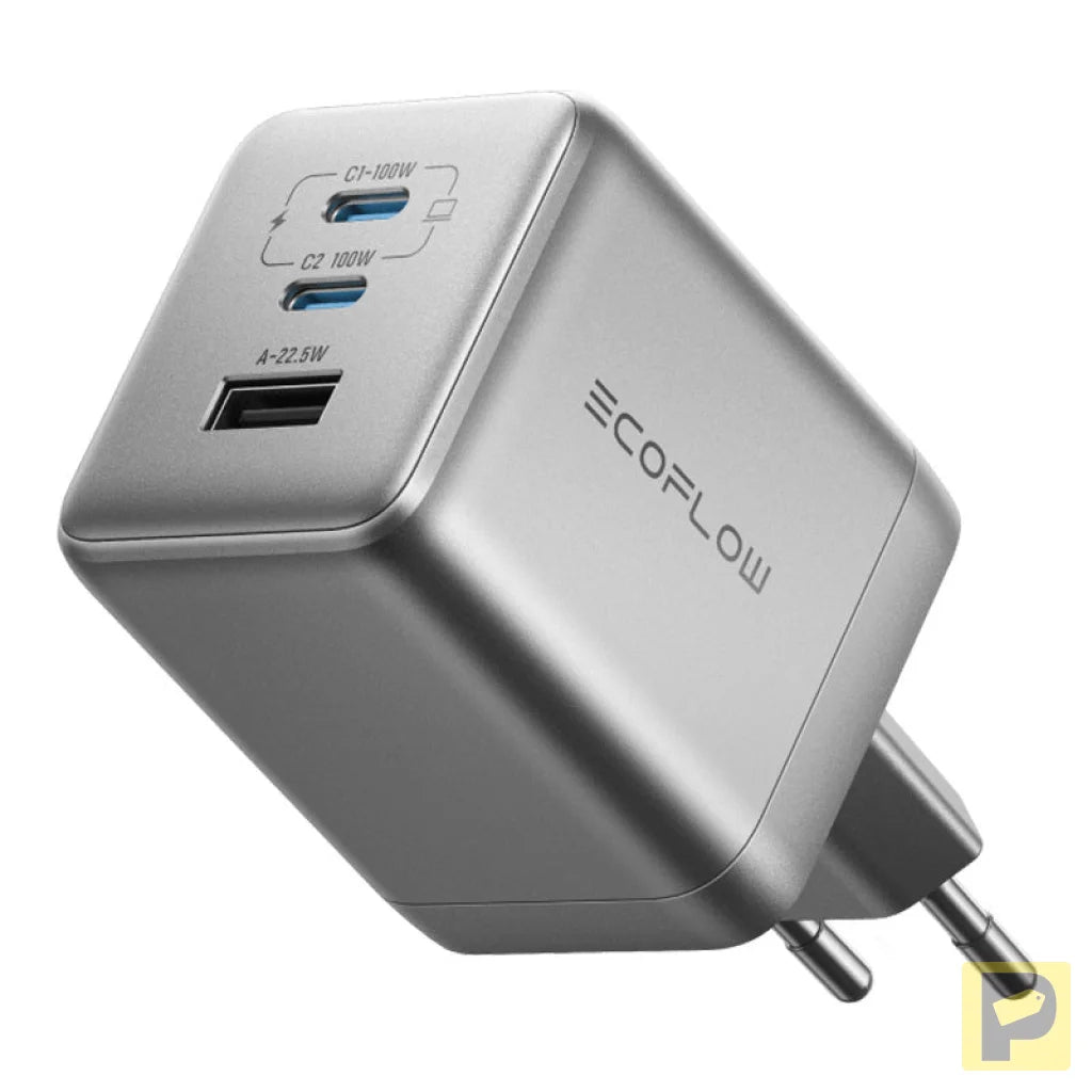 EcoFlow RAPID Pro 100W mains charger, 2xUSB-C, 1xUSB-A, GaN