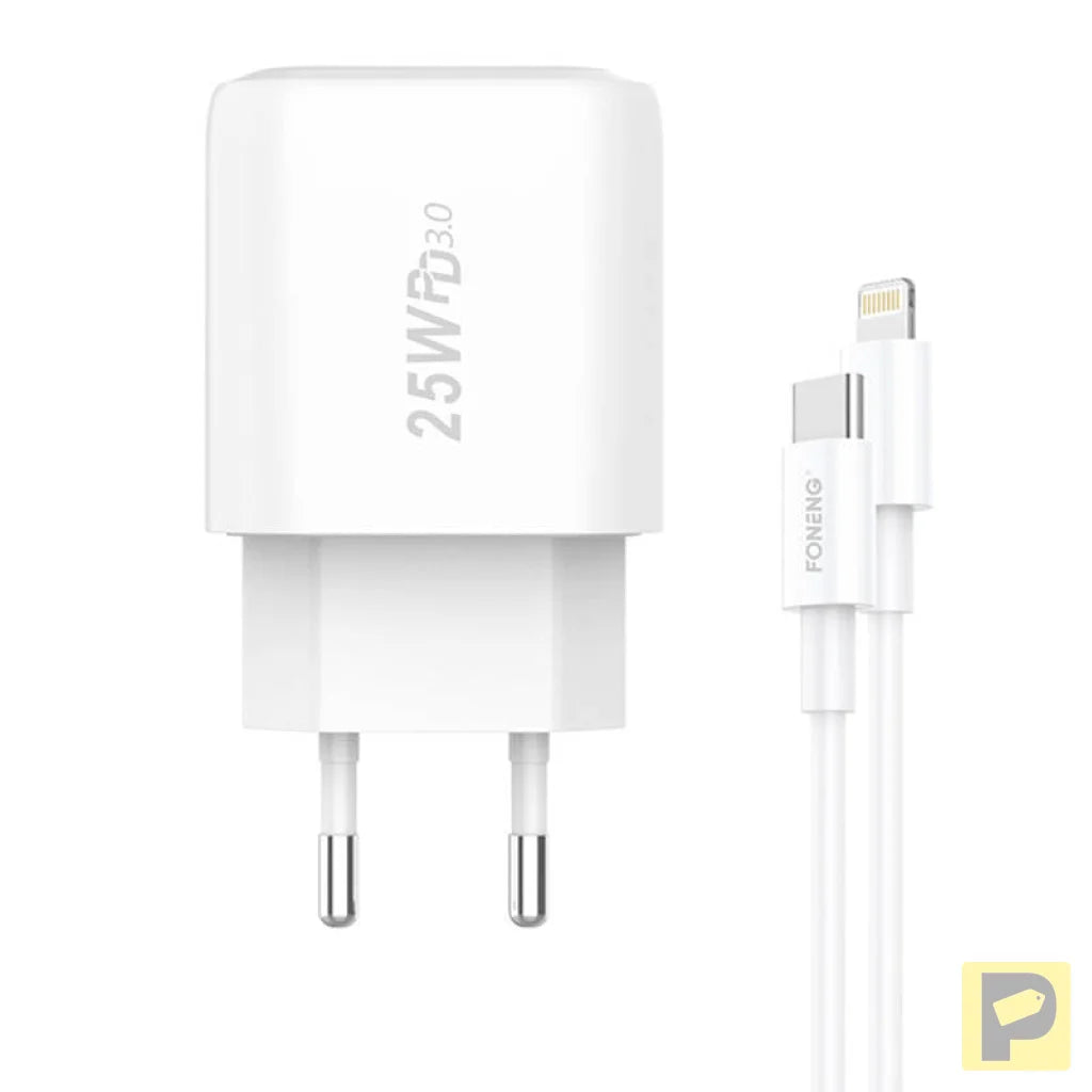 Fast charger Foneng 1x USB EU40 25W + USB C to Lightning cable