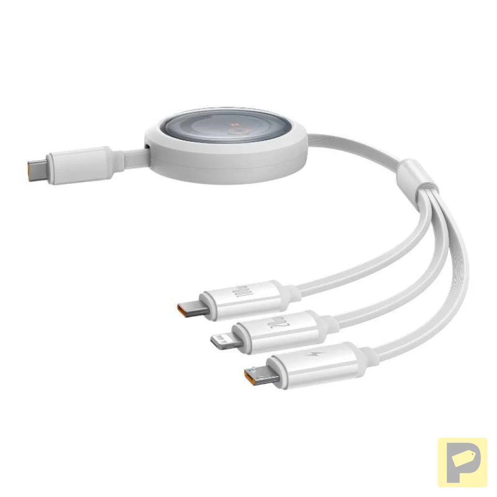 Fast Charging Cable 3in1 Baseus Free2Draw USB-C to USB-C/Lightning/Micro 100W, 1,1m (white)