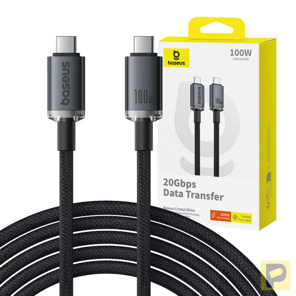 Fast Charging Cable Baseus Crystal Shine USB-C to USB-C 100W, 1,5m, 20Gb (black)