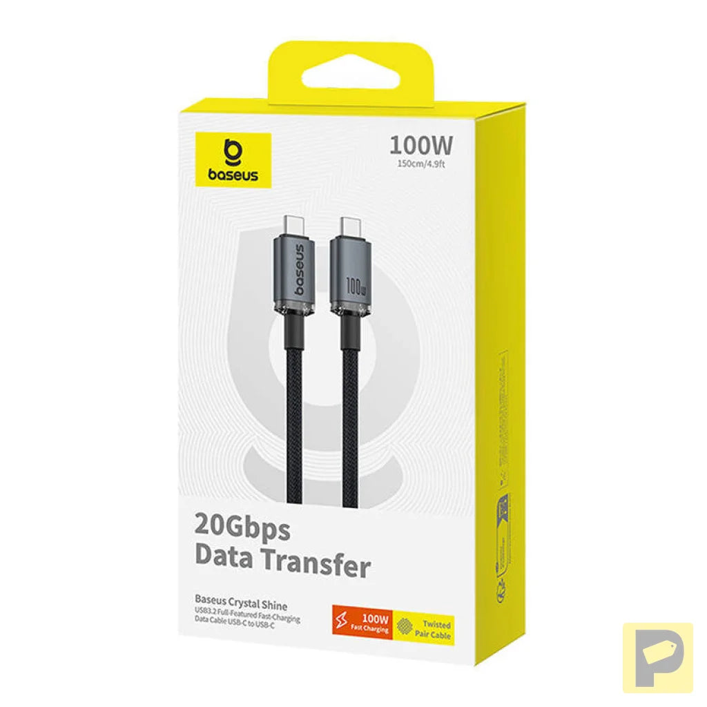 Fast Charging Cable Baseus Crystal Shine USB-C to USB-C 100W, 1,5m, 20Gb (black)