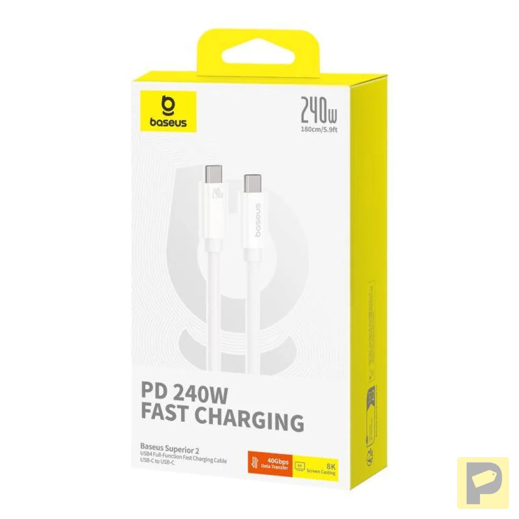 fast Charging Cable Baseus Superior 2 USB-C to USB-C 240W, 1,8m (white)