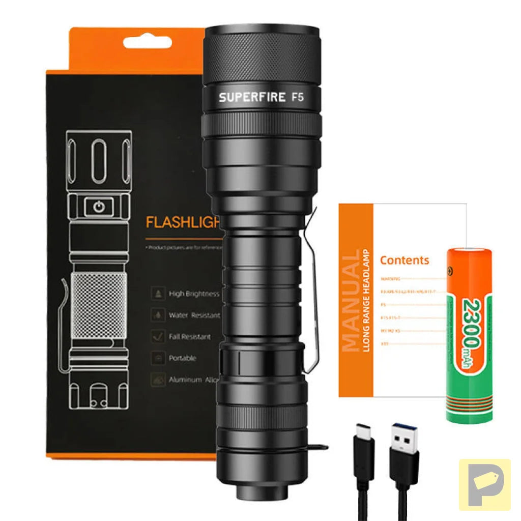 Flashlight Superfire F5, 1100lm, USB