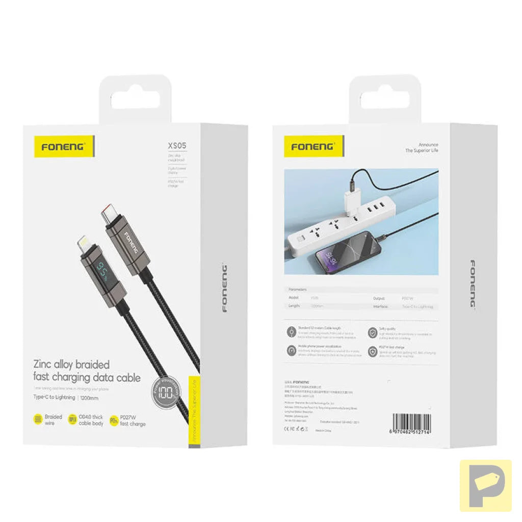 Foneng XS05 PD27W USB-C to Lightning cable, 1.2m (black)