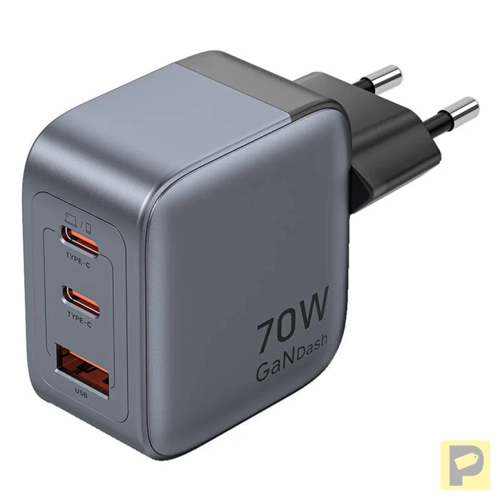 GaN Vention USB-C+C+A 70W Charger (Gray)