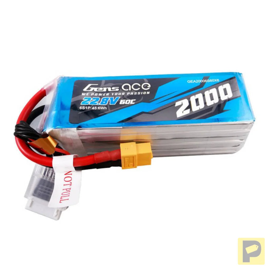 Gens ace 2000mAh 22.8V 60C 6S1P High Voltage Lipo Battery Pack with XT60 Plug
