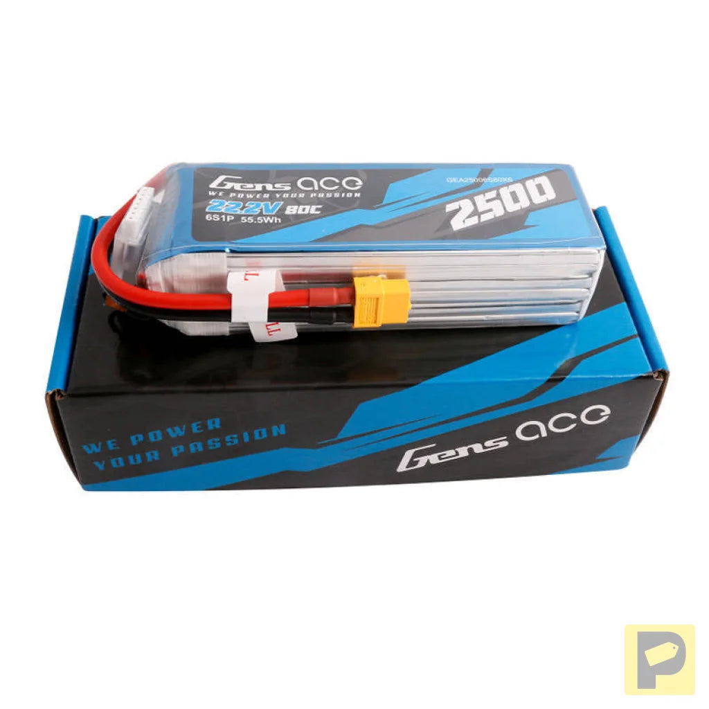 Gens ace 2500mAh 22.2V 80C 6S1P Lipo Battery Pack with XT60 plug
