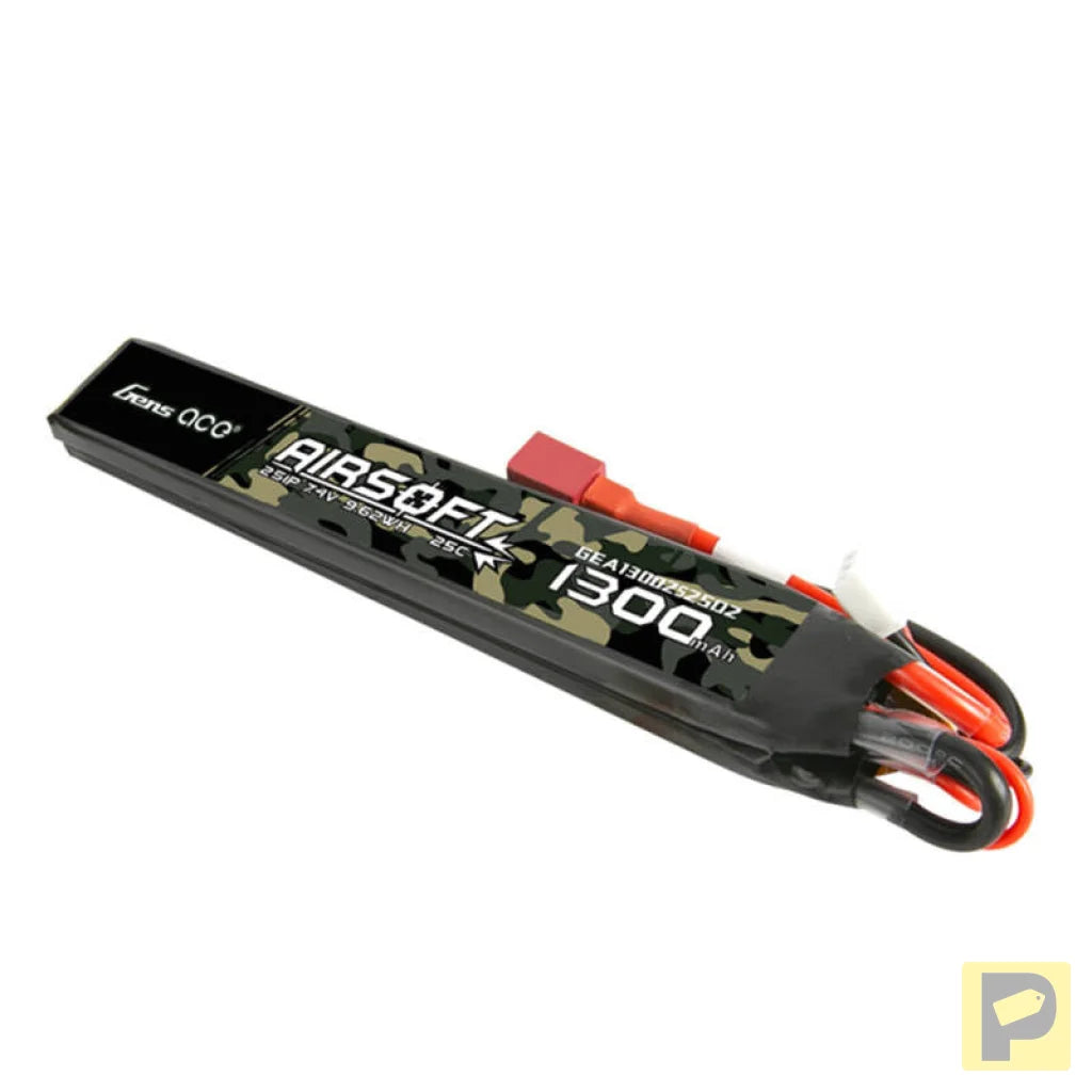 Gens ace 25C 1300mAh 2S1P 7.4V Saddle Airsoft Gun Lipo Battery with T Plug