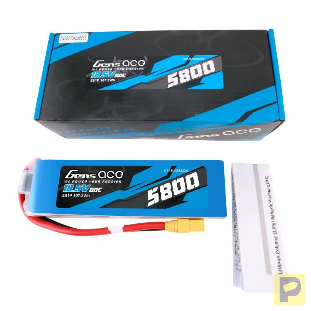 Gens ace 5800mAh 60C 18.5V 5S1P Lipo Battery Pack with XT90 plug