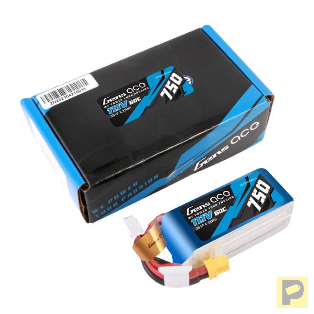 Gens Ace 750mAH 11.1V 60C 3S1P Lipo battery with XT30 connector