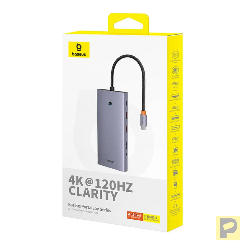 Hub 13in1 Baseus PortalJoy USB-C to HDMI+DP+VGA+C+USB+PD+RJ45+SD/TF+3.5mm (grey)