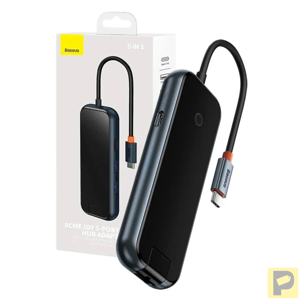 Hub 5in1 Baseus AcmeJoy series USB-C to 2xUSB 3.0 + USB 2.0 + USB-C PD + RJ45 (dark grey)