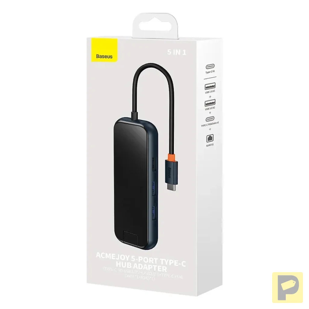 Hub 5in1 Baseus AcmeJoy series USB-C to 2xUSB 3.0 + USB 2.0 + USB-C PD + RJ45 (dark grey)