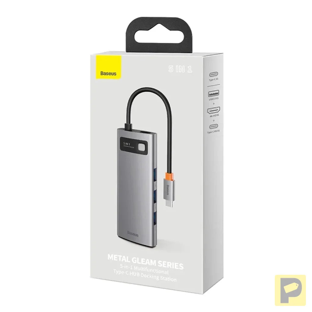 Hub 5in1 Baseus Metal Gleam Series, USB-C to 3x USB 3.0 + HDMI + USB-C PD