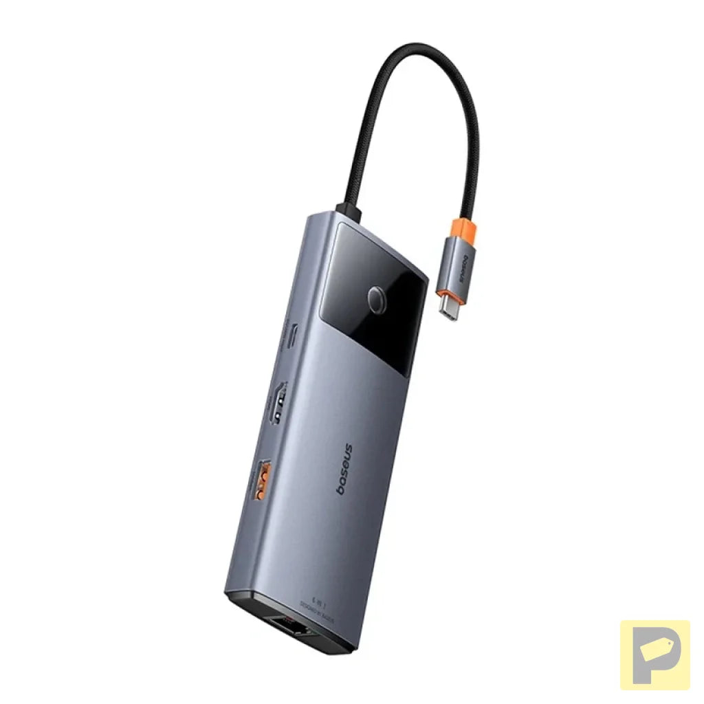 Hub 6in1 Baseus Metal Gleam 2 Series, USB-C to 2xUSB 3.0 +USB-C + HDMI + USB-C PD + Ethernet RJ45