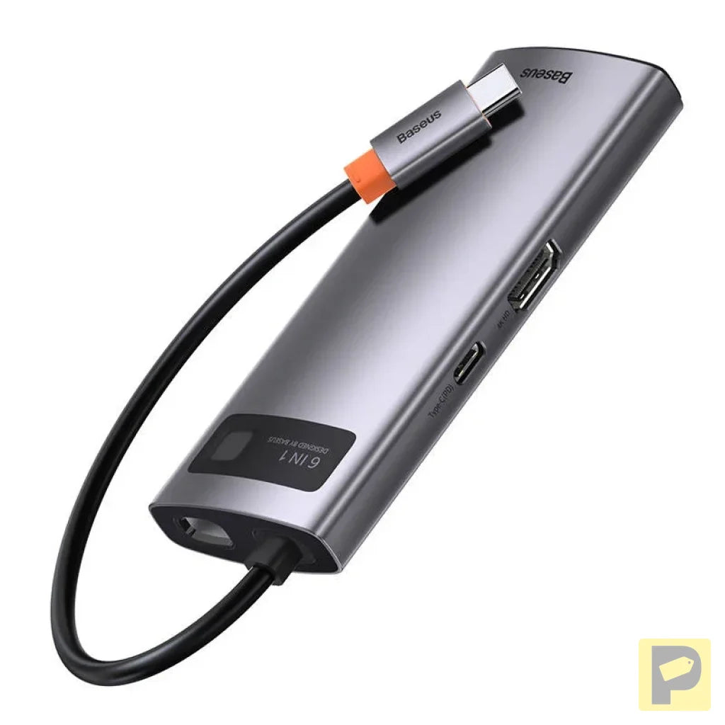Hub 6in1 Baseus Metal Gleam Series, USB-C to 3x USB 3.0 + HDMI + USB-C PD + Ethernet RJ45