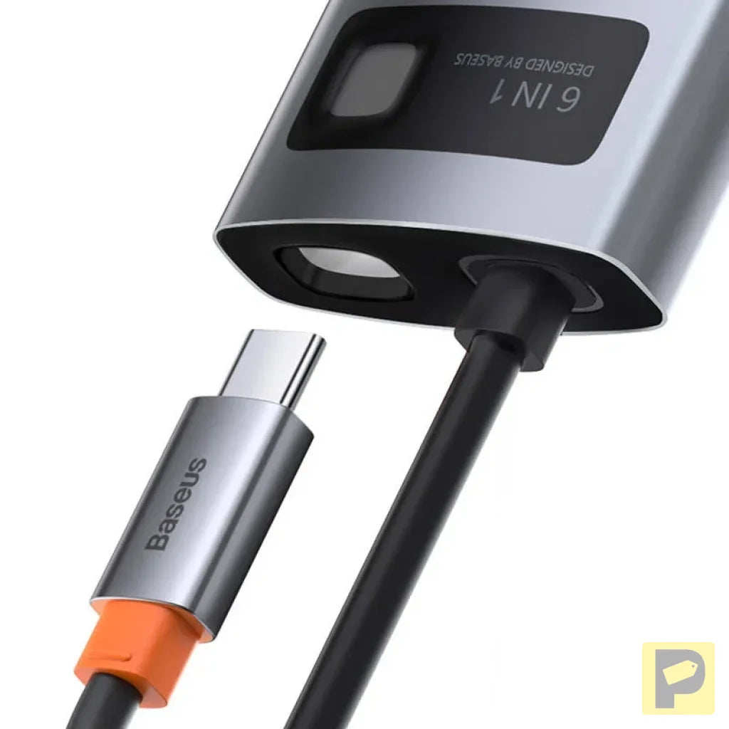 Hub 6in1 Baseus Metal Gleam Series, USB-C to 3x USB 3.0 + HDMI + USB-C PD + Ethernet RJ45