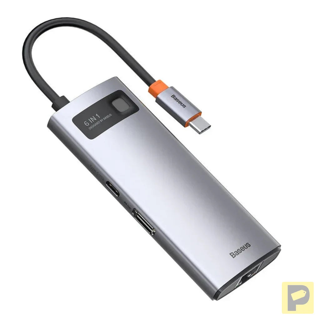 Hub 6in1 Baseus Metal Gleam Series, USB-C to 3x USB 3.0 + HDMI + USB-C PD + Ethernet RJ45