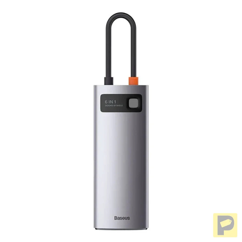 Hub 6in1 Baseus Metal Gleam Series, USB-C to 3x USB 3.0 + HDMI + USB-C PD + Ethernet RJ45