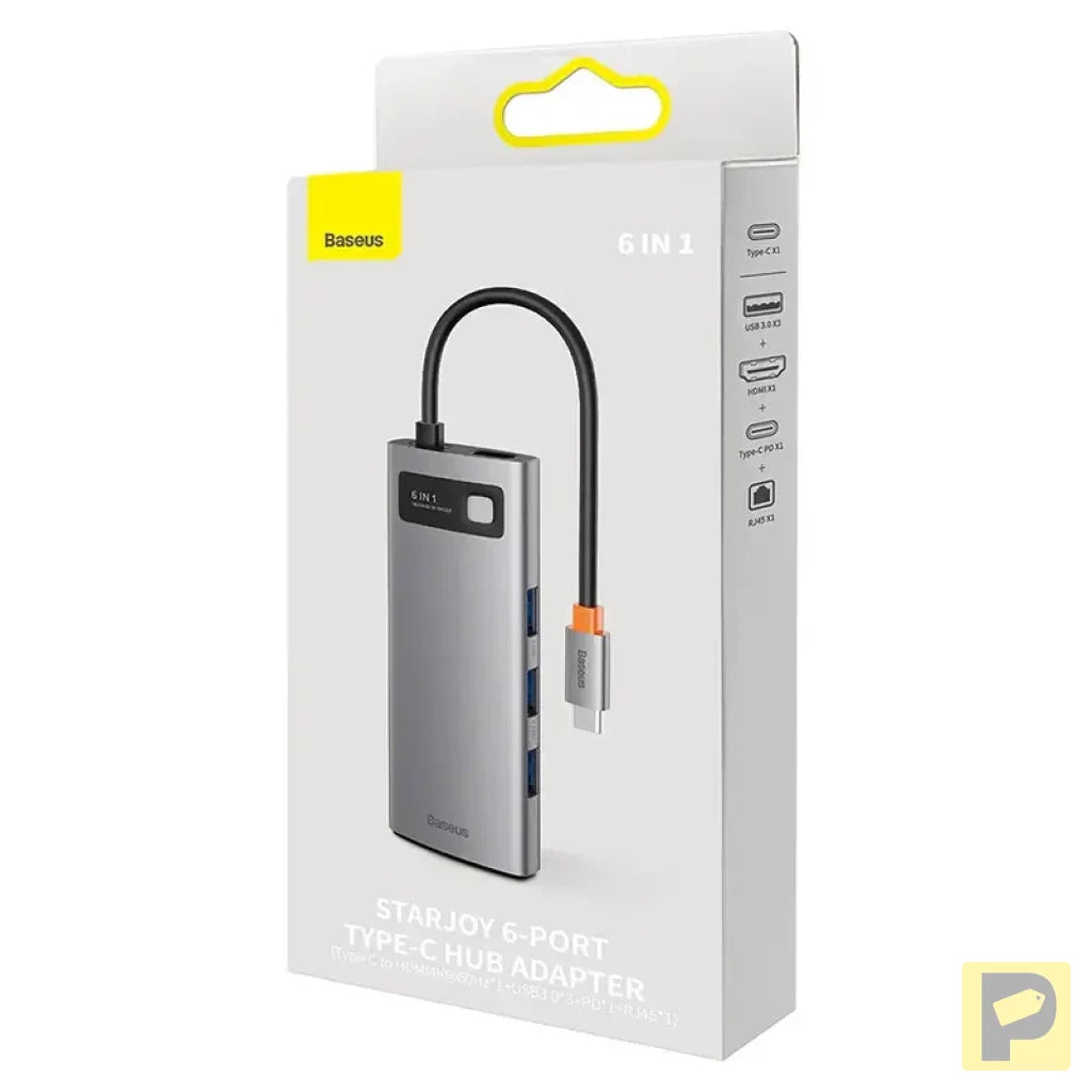 Hub 6in1 Baseus StarJoy Series, USB-C to 3x USB 3.0 + HDMI + USB-C PD + RJ45