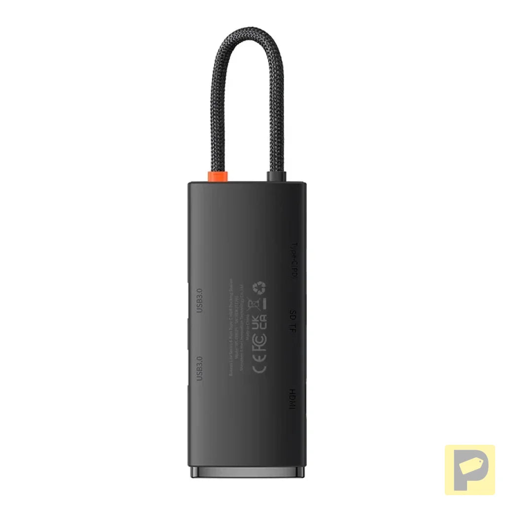 Hub 6w1 Baseus Lite Series USB-C to 2x USB 3.0 + USB-C PD + HDMI + SD/TF (black)