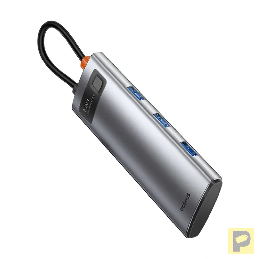 Hub 7in1 Baseus Gleam, USB-C to 1x HDMI4K 60Hz + 3x USB3.0 + 1x PD + 1x SD/TF (grey)
