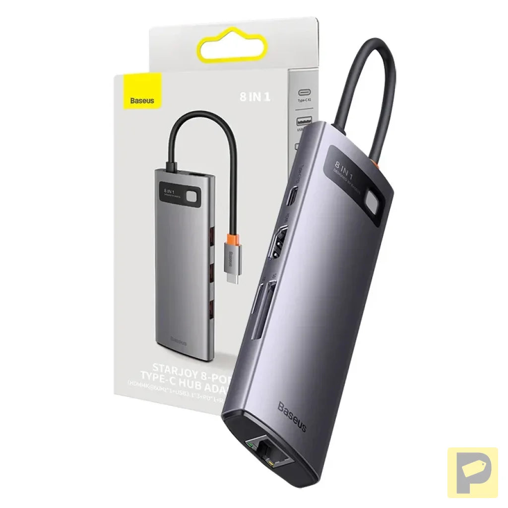 Hub 8in1 Baseus StarJoy Series, USB-C to 3x USB 3.1 + HDMI + USB-C PD + RJ45 + microSD/SD