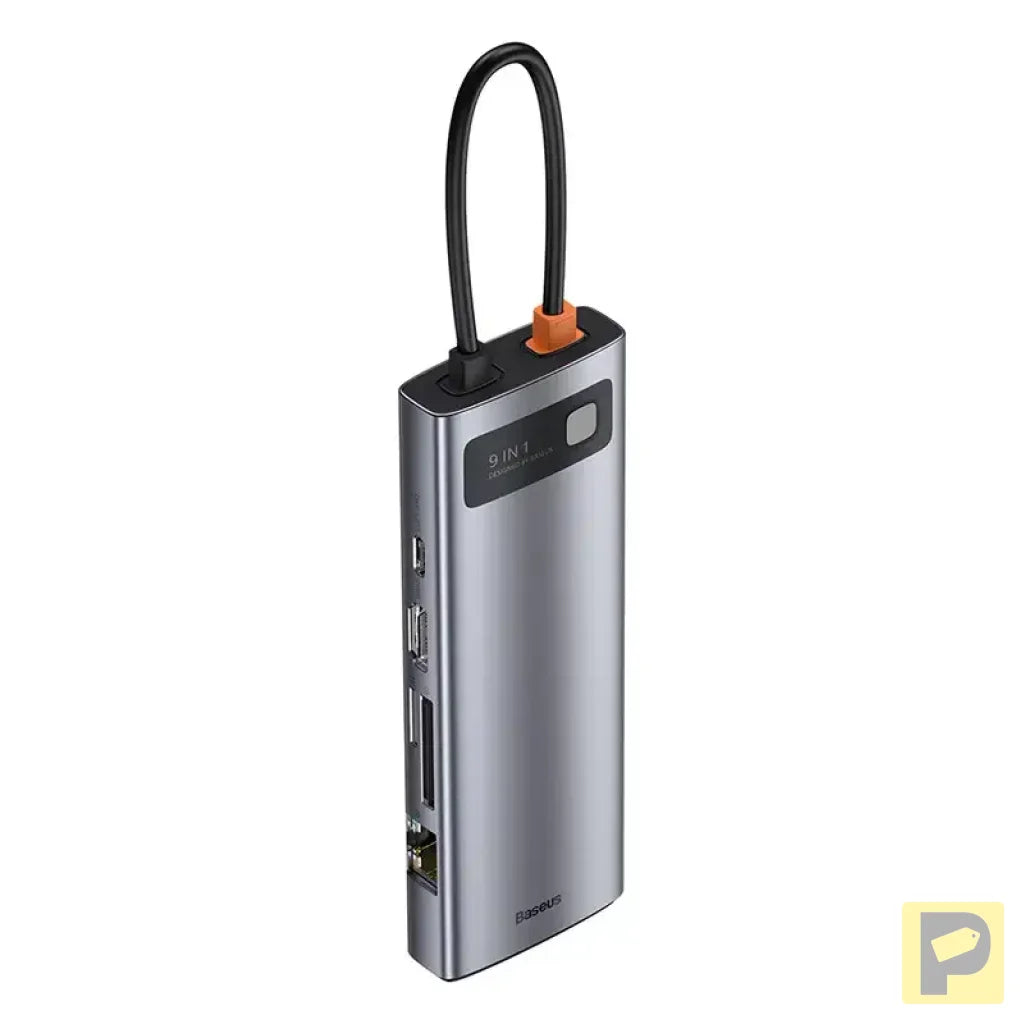 Hub 9in1 Baseus Metal Gleam Series, USB-C to 3x USB 3.0 + HDMI + USB-C PD + Ethernet RJ45 + microSD/SD + VGA
