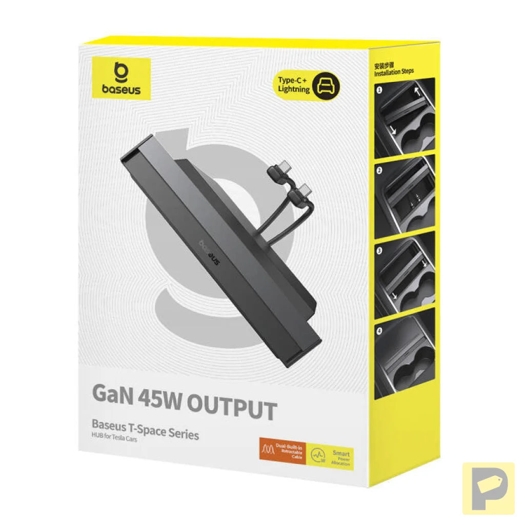 Hub Baseus T-Space with USB-C to USB-C cables for Tesla Cars (black)