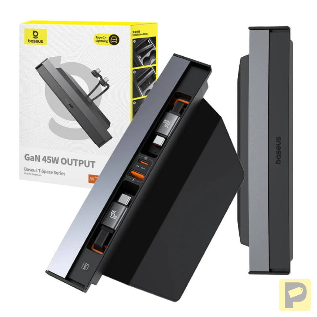 Hub Baseus T-Space with USB-C to USB-C cables for Tesla Cars (black)