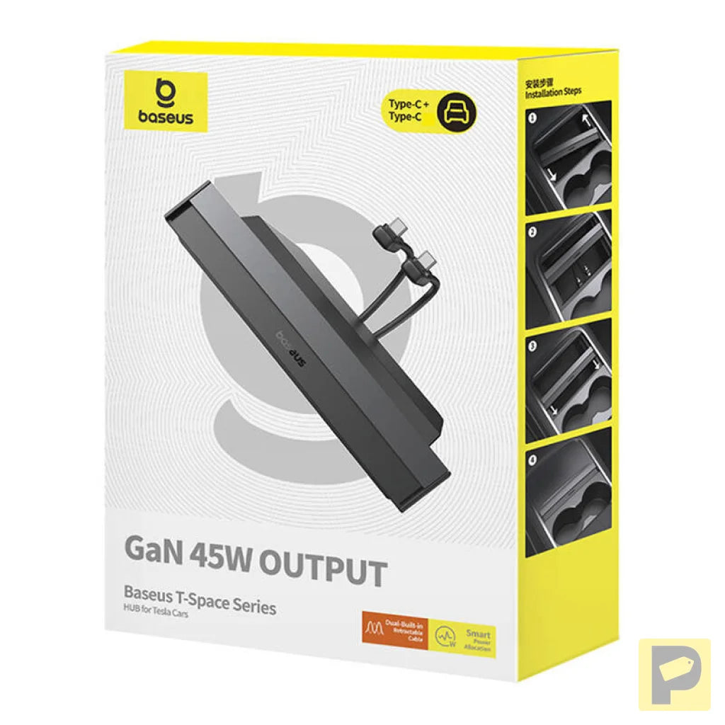 Hub Baseus T-Space with USB-C to lightning cables for Tesla Cars (black)