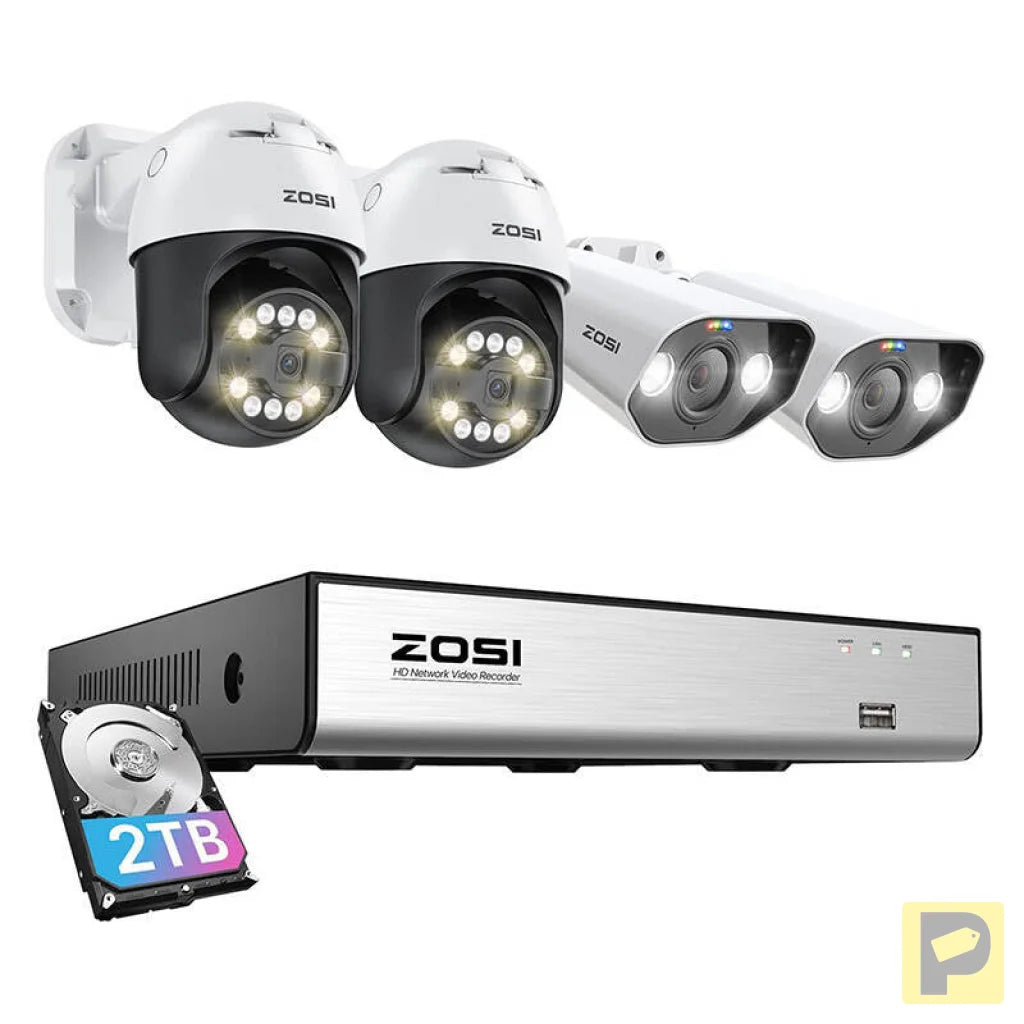 IP Camera ZOSI 2 pcs C296 WiFi 5MP & 2 pcs C182 WiFi 8MP + NVR 8ch + 2TB HDD