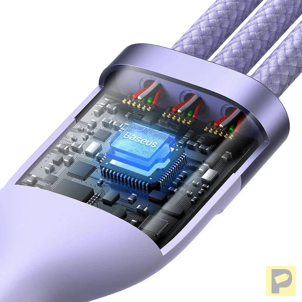 Kabel USB 3w1 Baseus Flash Series 2, USB-C + micro USB + Lightning, 100W, 1.5m (fioletowy)