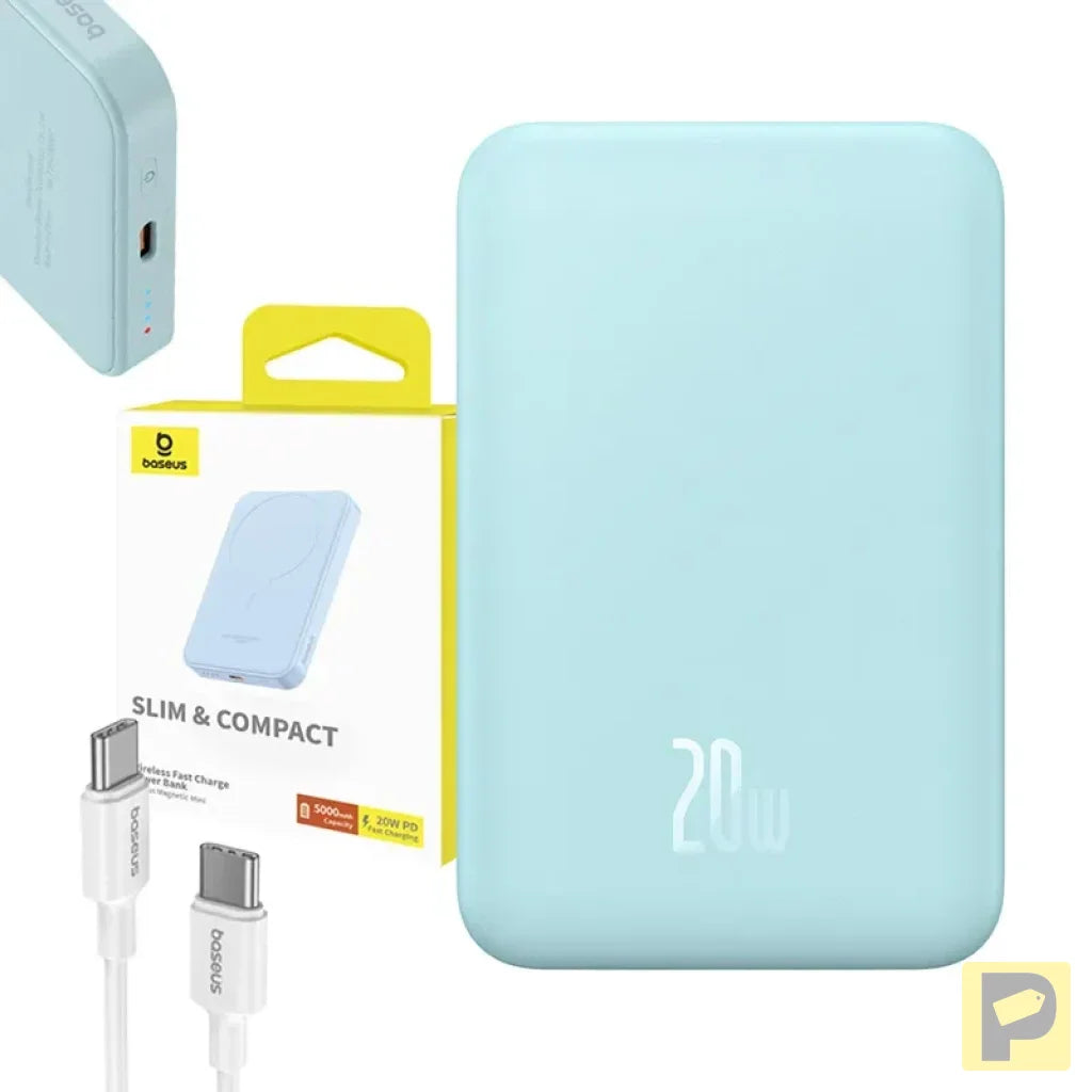 Magnetic Mini Powerbank Baseus 5000mAh, USB-C 20W (blue)