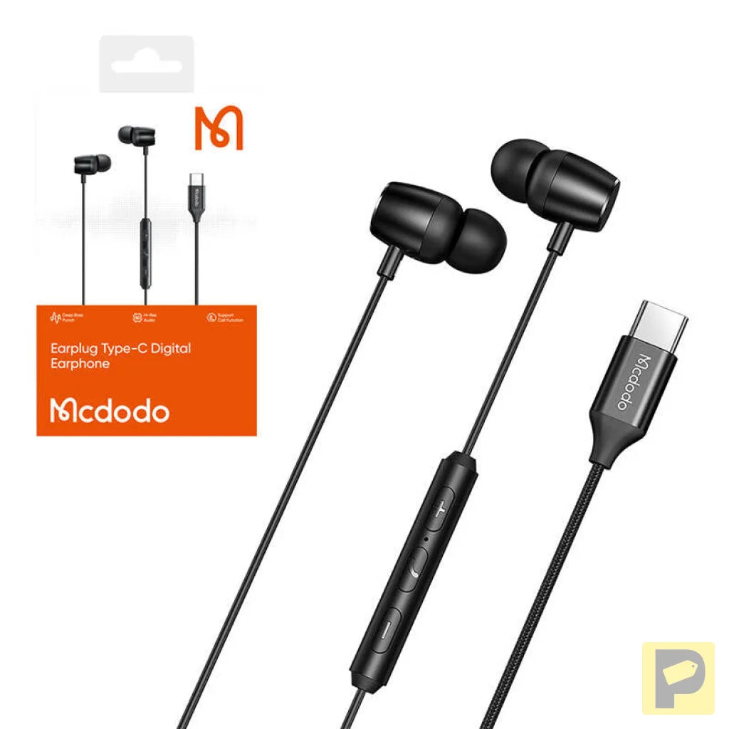 Mcdodo HP-1050 in-ear, wired headphones, USB-C (black)