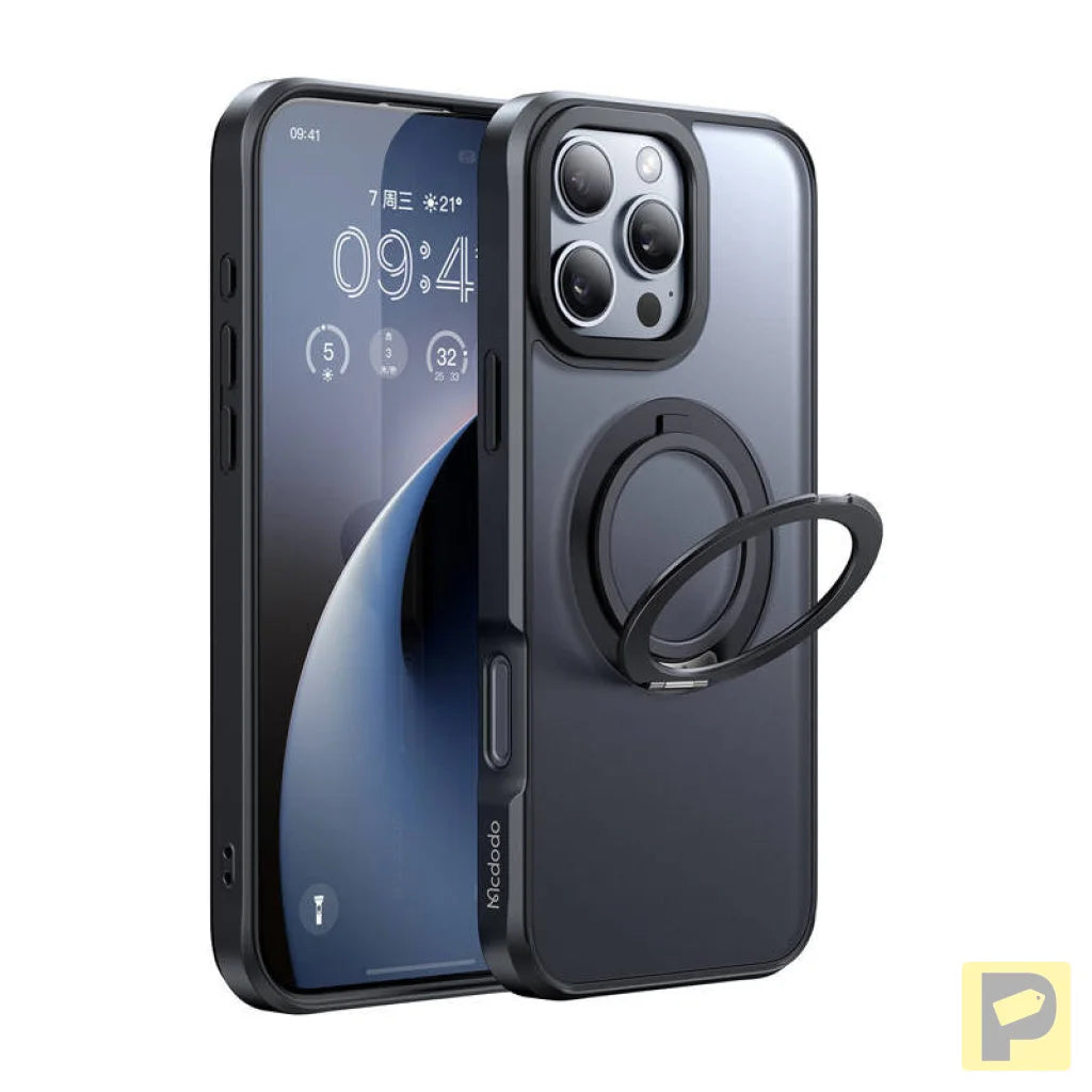 McDodo PC-4932 MagSafe case for iPhone 16 Pro with stand (black)