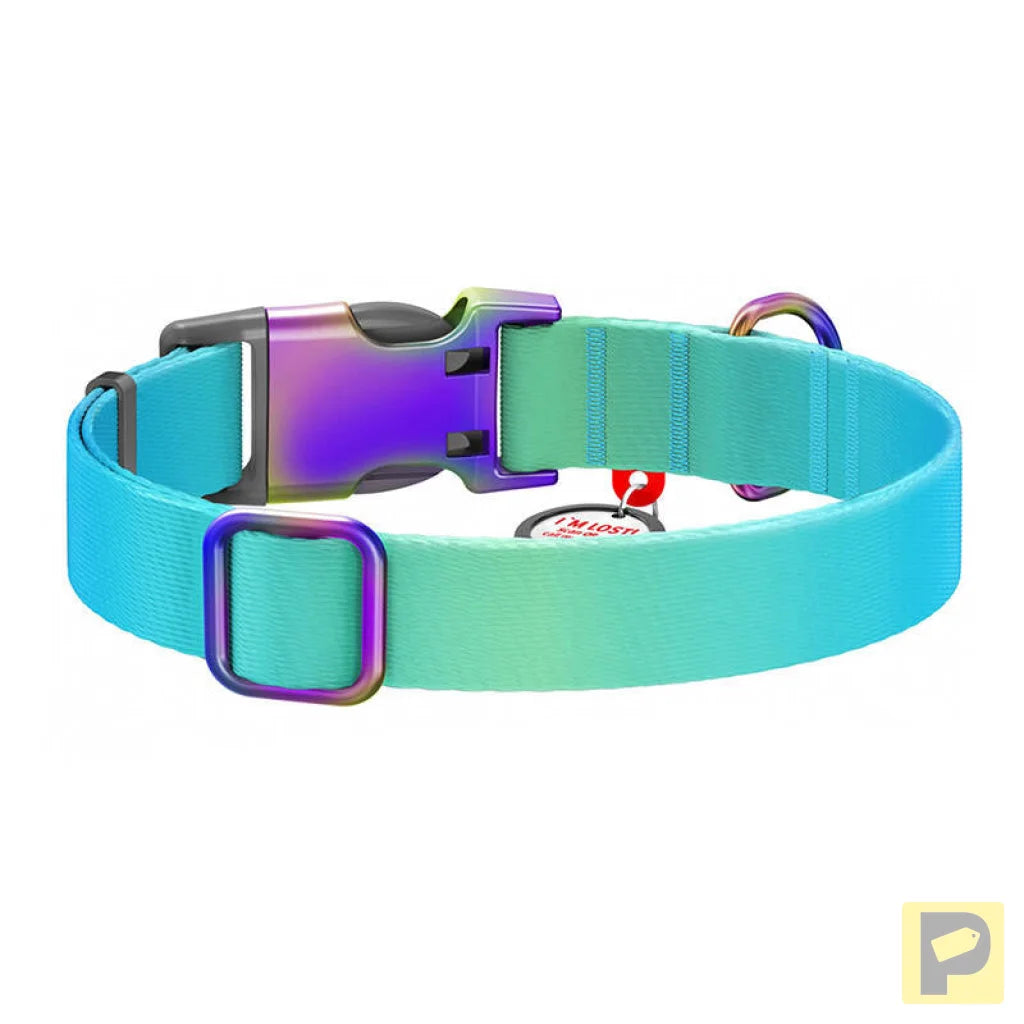 Nylon collar with QR code for Waudog gradient dog, blue , size L