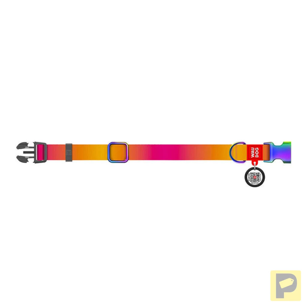 Nylon collar with QR code for Waudog gradient dog, orange , size XL