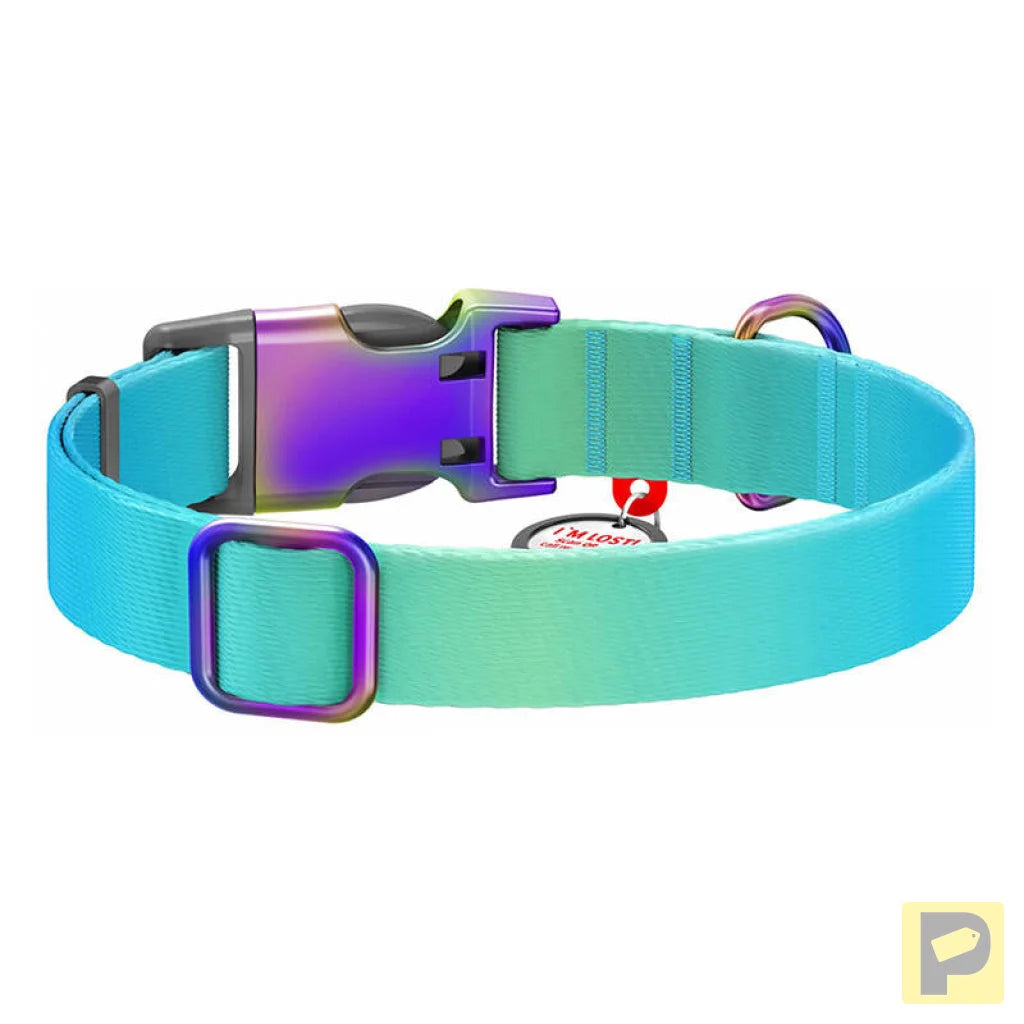 Nylon dog collar with QR code WAUDOG 15 mm wide, 25-35 cm long blue