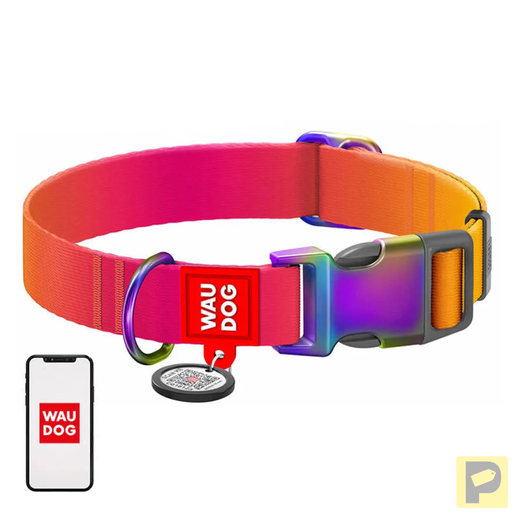 Nylon dog collar with QR code WAUDOG 15 mm wide, 25-35 cm long orange