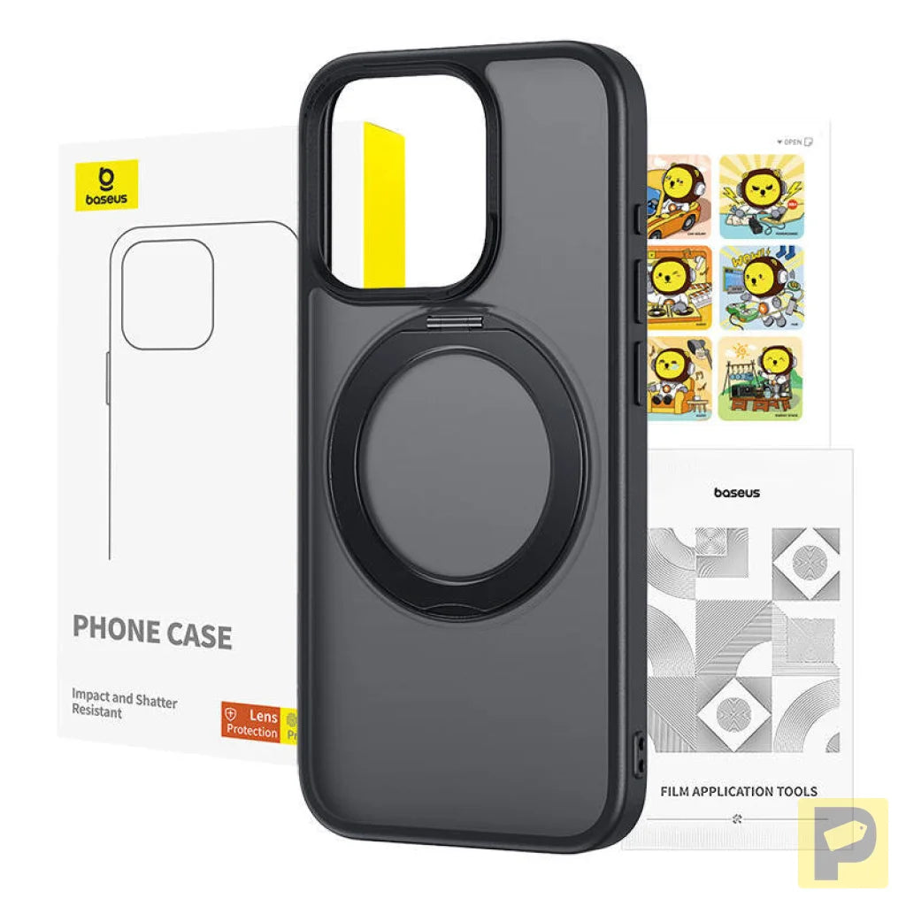 Phone Case Baseus SkyRing Magnetic with Stand for iP 13 Pro + tempered-glass and cleaning kit (black)