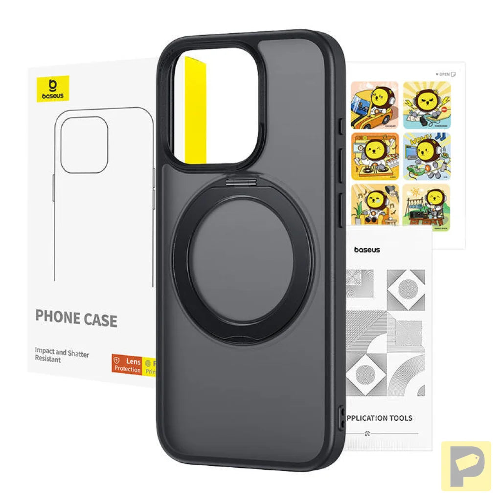 Phone Case Baseus SkyRing Magnetic with Stand for iP 14 Pro Max + tempered-glass and cleaning kit (black)