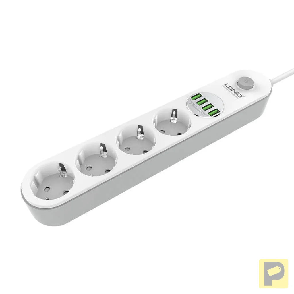 Power strip with 4 AC sockets, 4x USB, LDNIO SE4432, 2m (white)