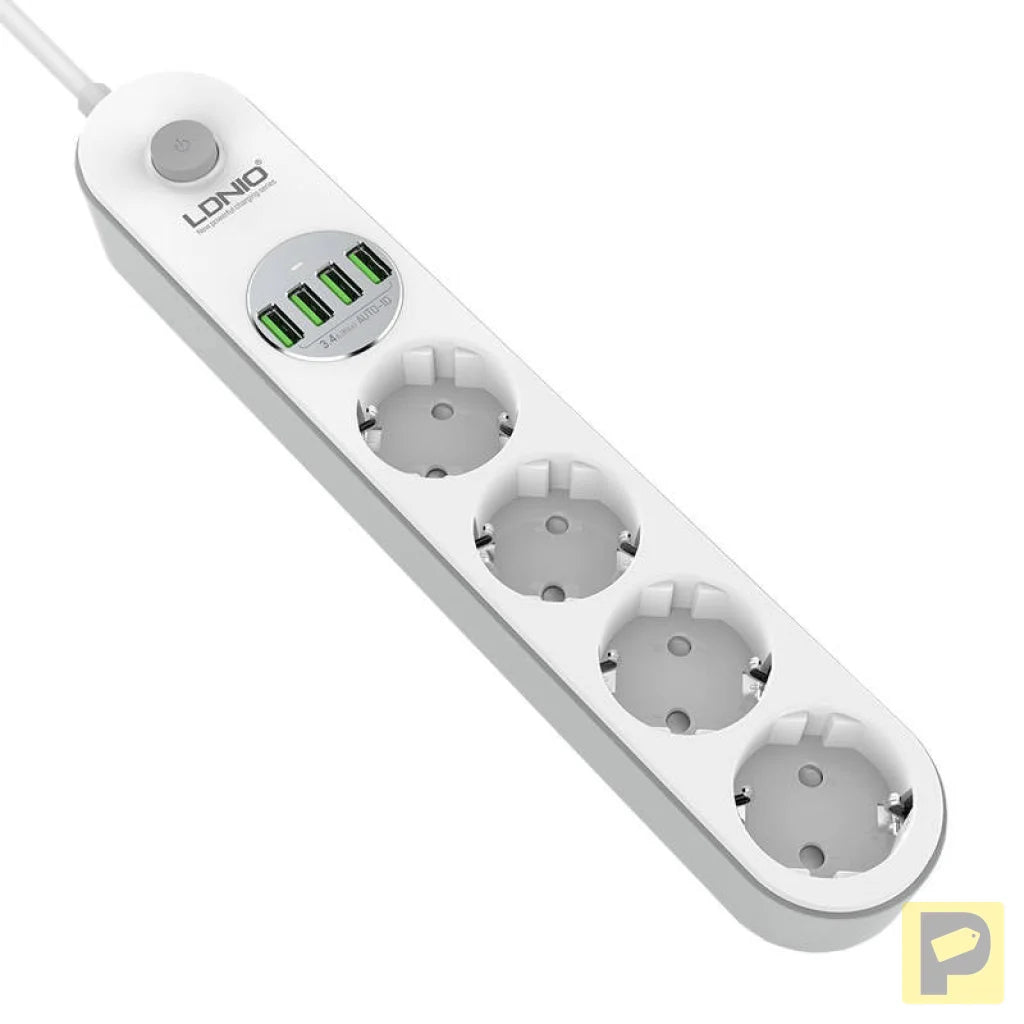 Power strip with 4 AC sockets, 4x USB, LDNIO SE4432, 2m (white)