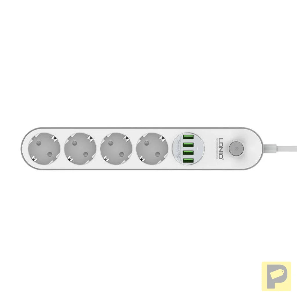 Power strip with 4 AC sockets, 4x USB, LDNIO SE4432, 2m (white)