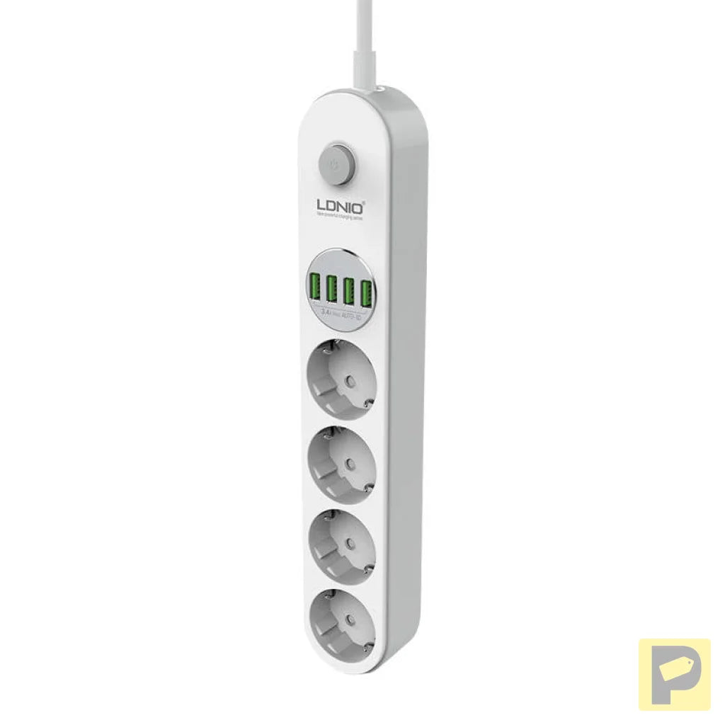 Power strip with 4 AC sockets, 4x USB, LDNIO SE4432, 2m (white)