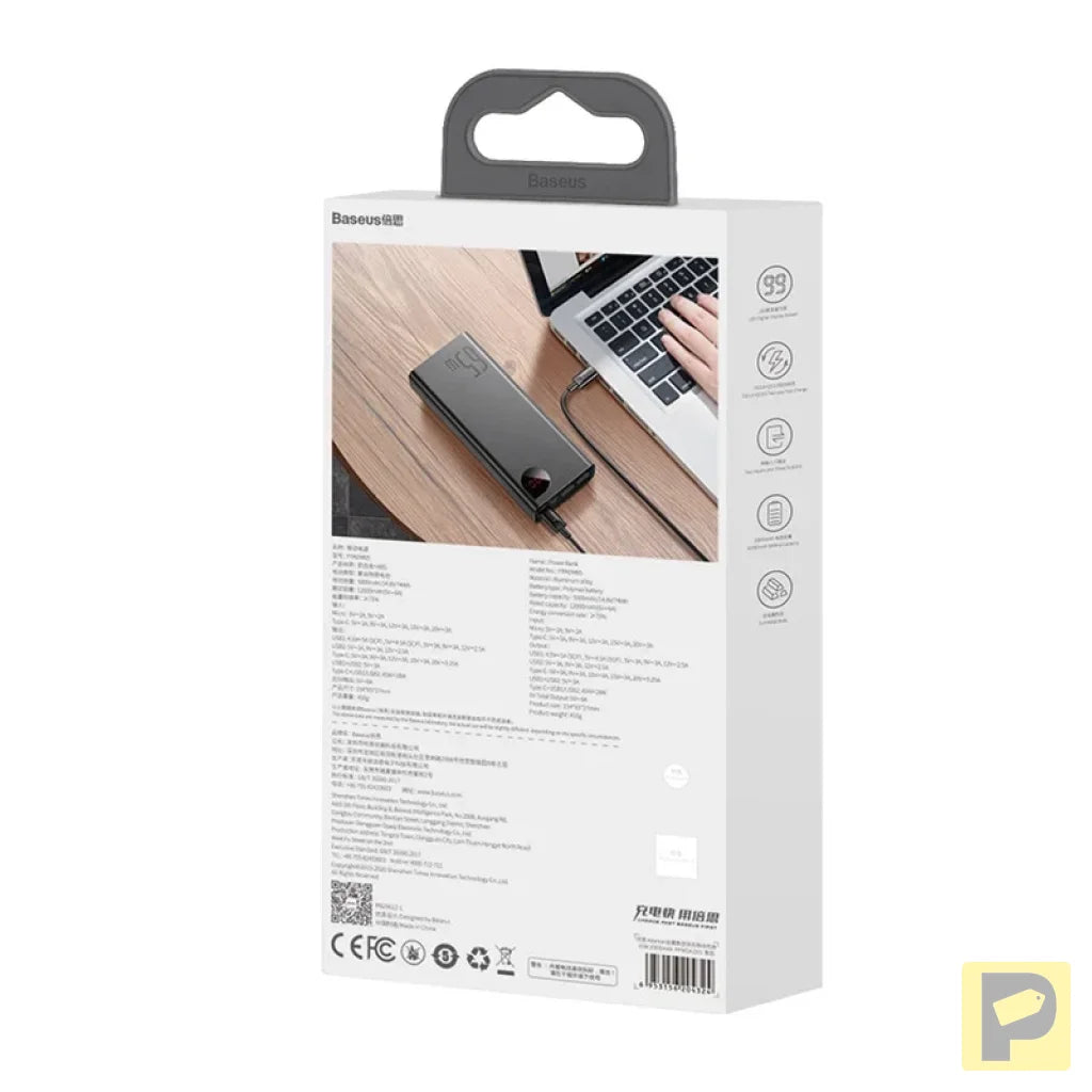 Powerbank Baseus Adaman Metal 20000mAh PD QC 3.0 65W 2xUSB + USB-C + micro USB (Black)