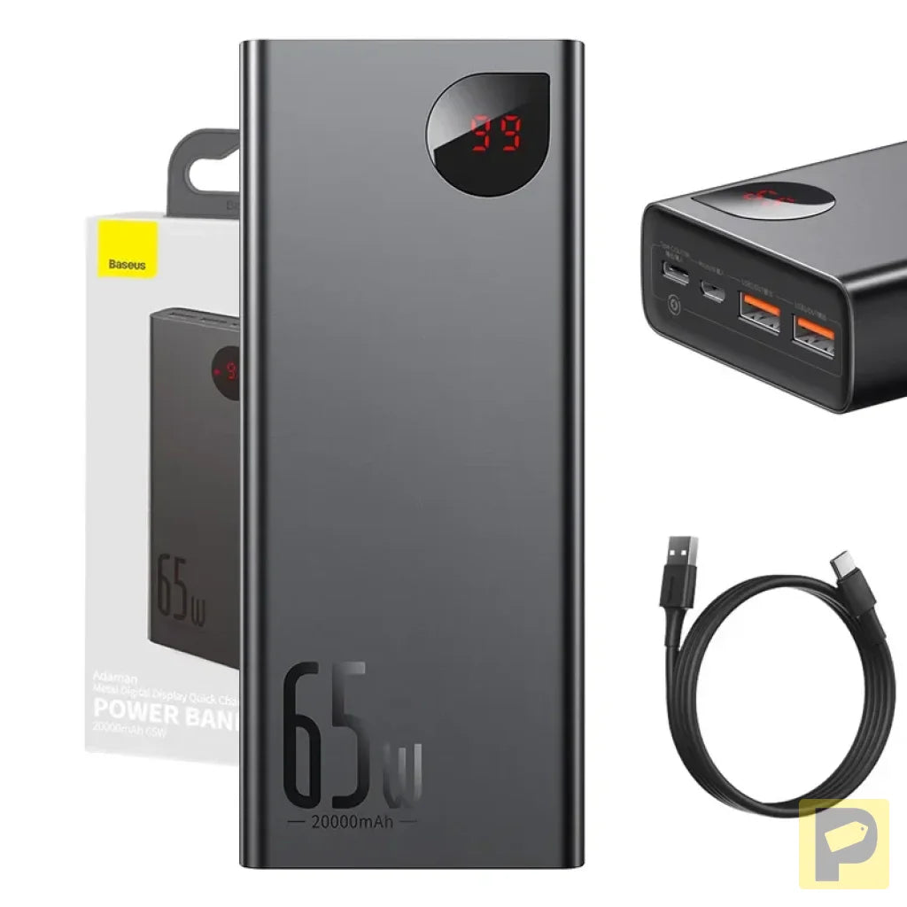Powerbank Baseus Adaman Metal 20000mAh PD QC 3.0 65W 2xUSB + USB-C + micro USB (Black)