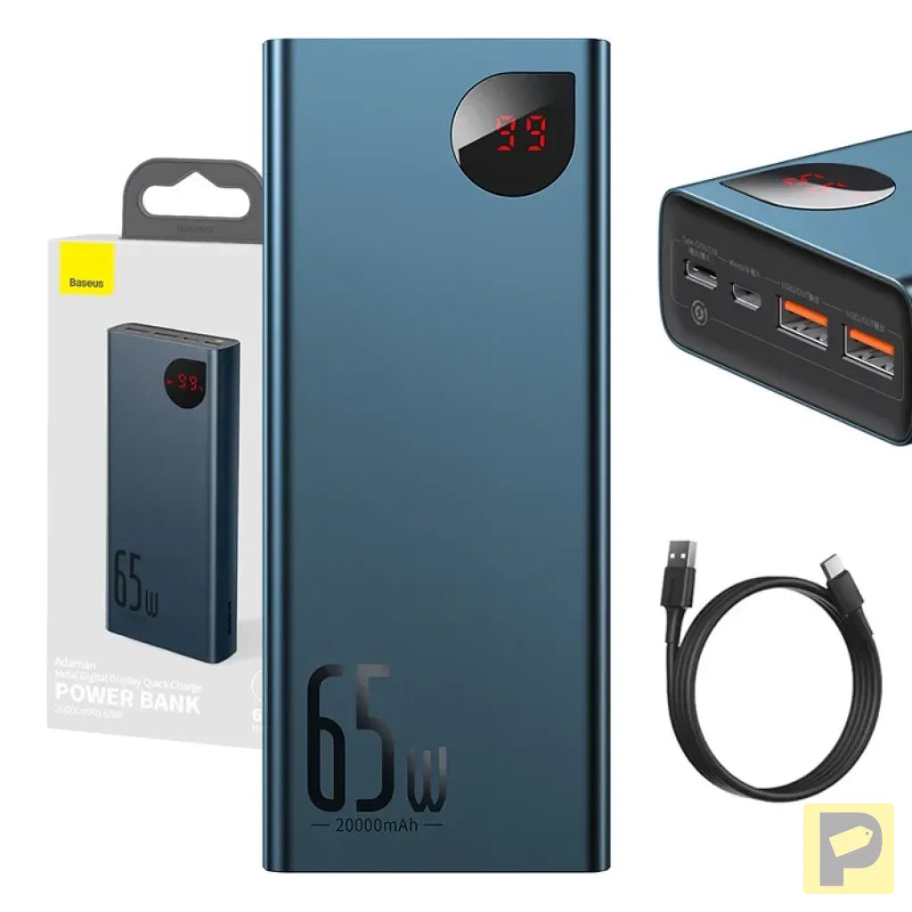 Powerbank Baseus Adaman Metal 20000mAh PD QC 3.0 65W 2xUSB + USB-C + micro USB (Blue)